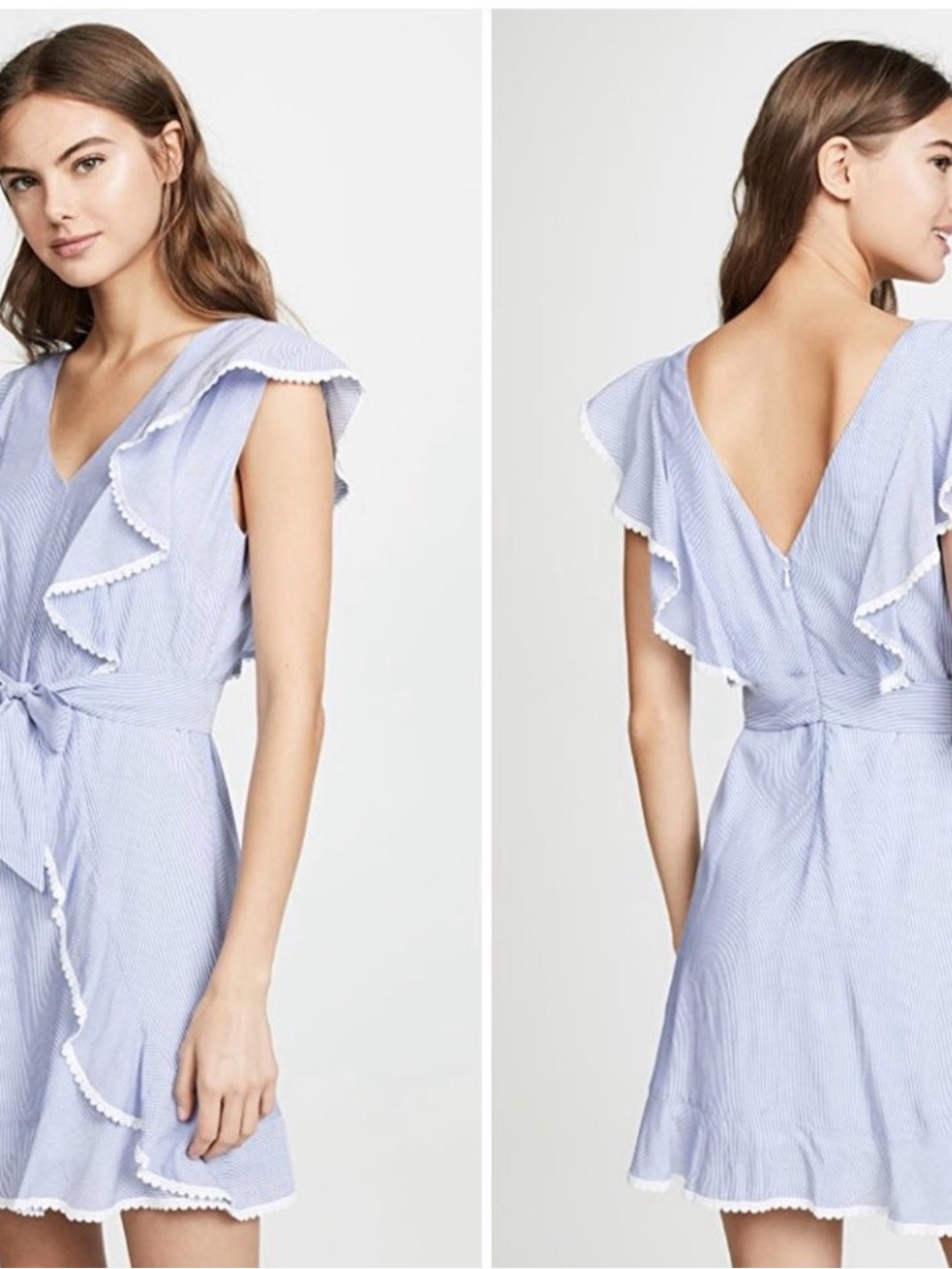 cupcakes & cashmere Light Blue Striped Ruffle Mini Dress